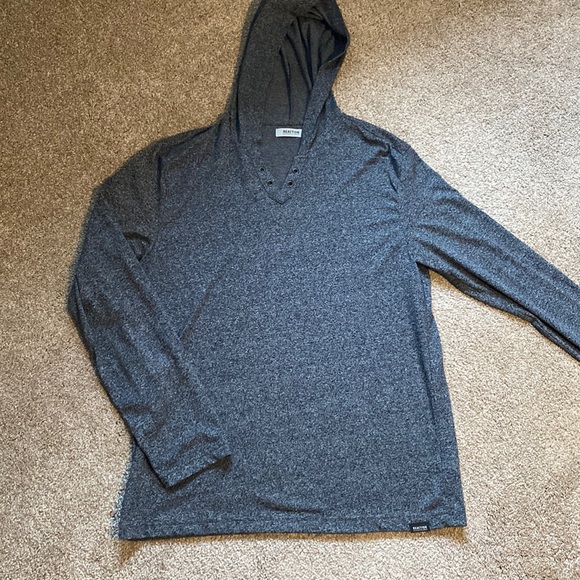 NWOT Men’s Large Kenneth Cole Hooded Long Sleeve V neck in Charcoal Gray - Picture 1 of 6